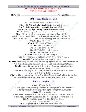 Đề thi Violympic môn Toán lớp 3 vòng 14 - Năm học 2016-2017 - Phạm Xuân Toạn